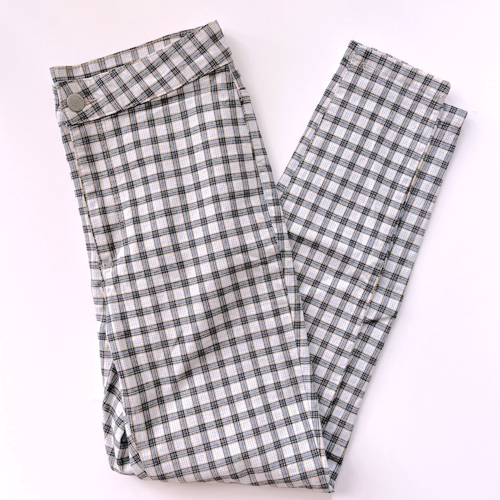 Free People White Blue Plaid Skinny Crop Pants